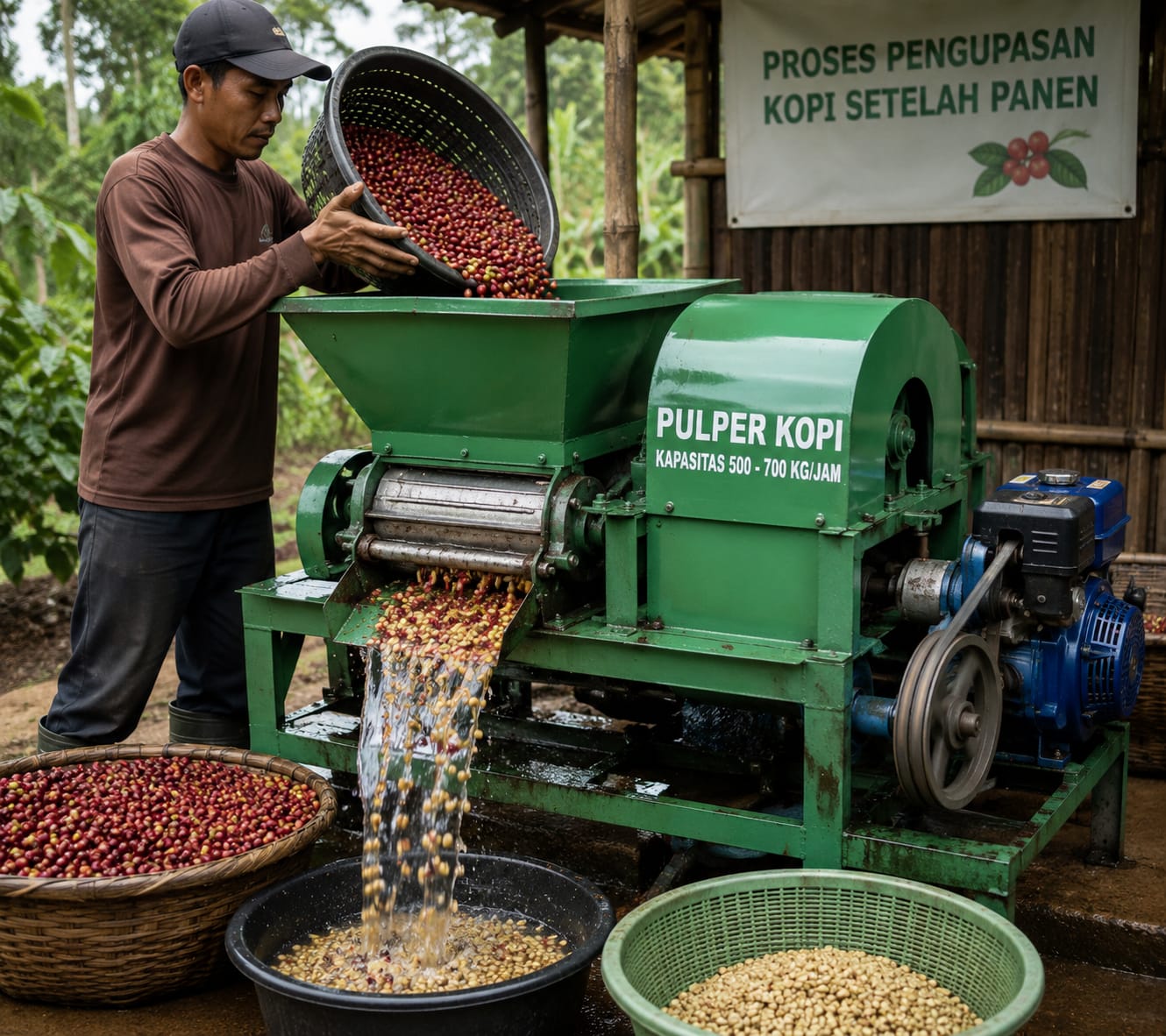 alat untuk mengupas kopi setelah panen